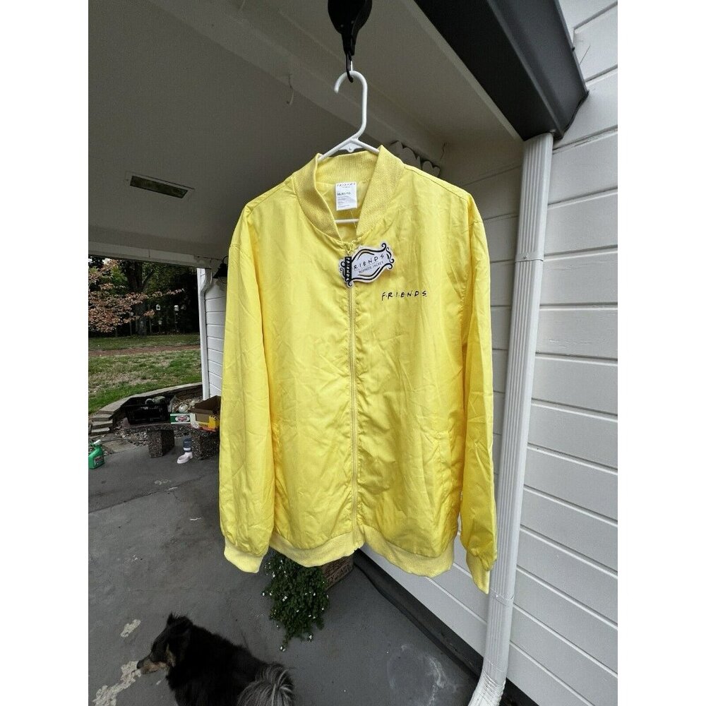 Friends TV Show Jacket Size XL Yellow Windbreaker Bomber Central Perk Graphic